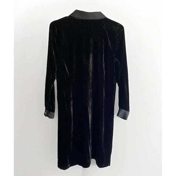 Talbots Black Velvet Popover Collared Shirt Dress Mini Whimsigoth S Quiet Luxury - Picture 6 of 8